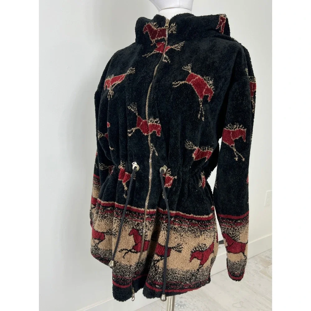 Novelty Print Fleece‎ Zip Up Women's Cinched Waist Jacket
